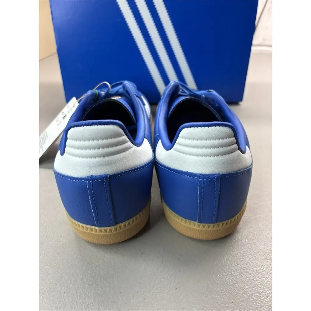 adidas Originals Samba OG J Blue White Leather Gum Low Top Big Kids US 6 JQ2854